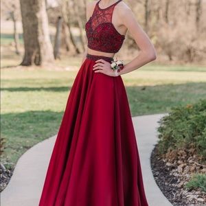 Two Piece Red/Maroon Prom Dress